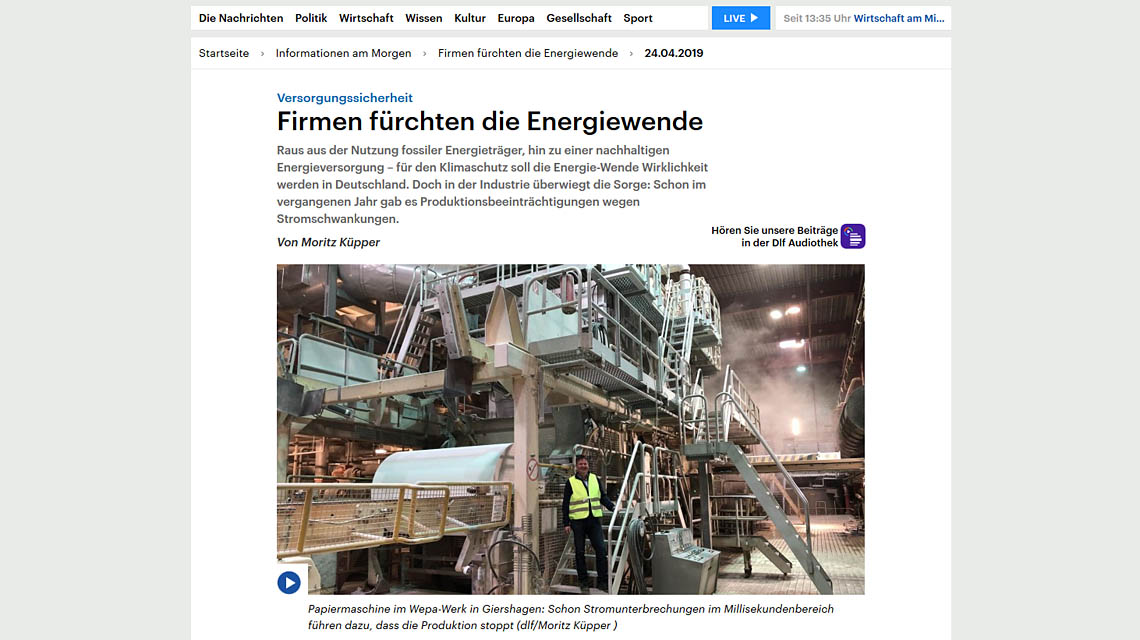 Deutschlandfunk: Firmen fürchten die Energiewende