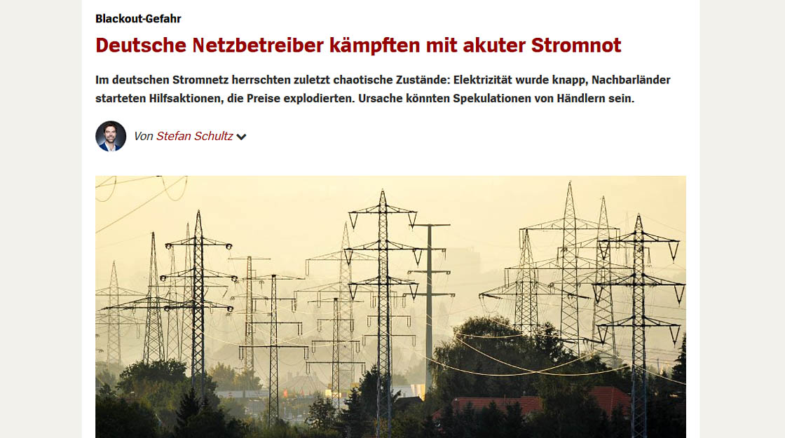 Spiegel: Deutsche Netzbetreiber kämpften mit akuter Stromnot